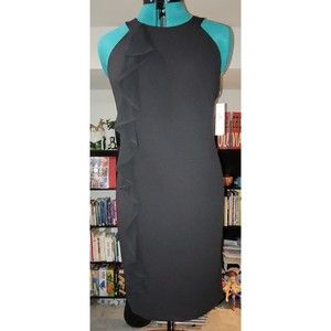 SHELBY & PALMER Womens 12 Black Sleeveless Sheath Dress Vertical Ruffle NWT